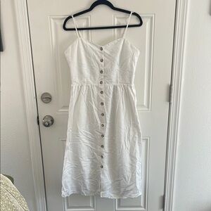 H&M Cotton Linen White Button-Down Midi Dress